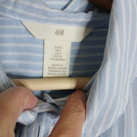 Super Lightweight Oversized Blue Striped Boyfriend Shirt / Shirt Dress Sz Small - Picture 4 of 10